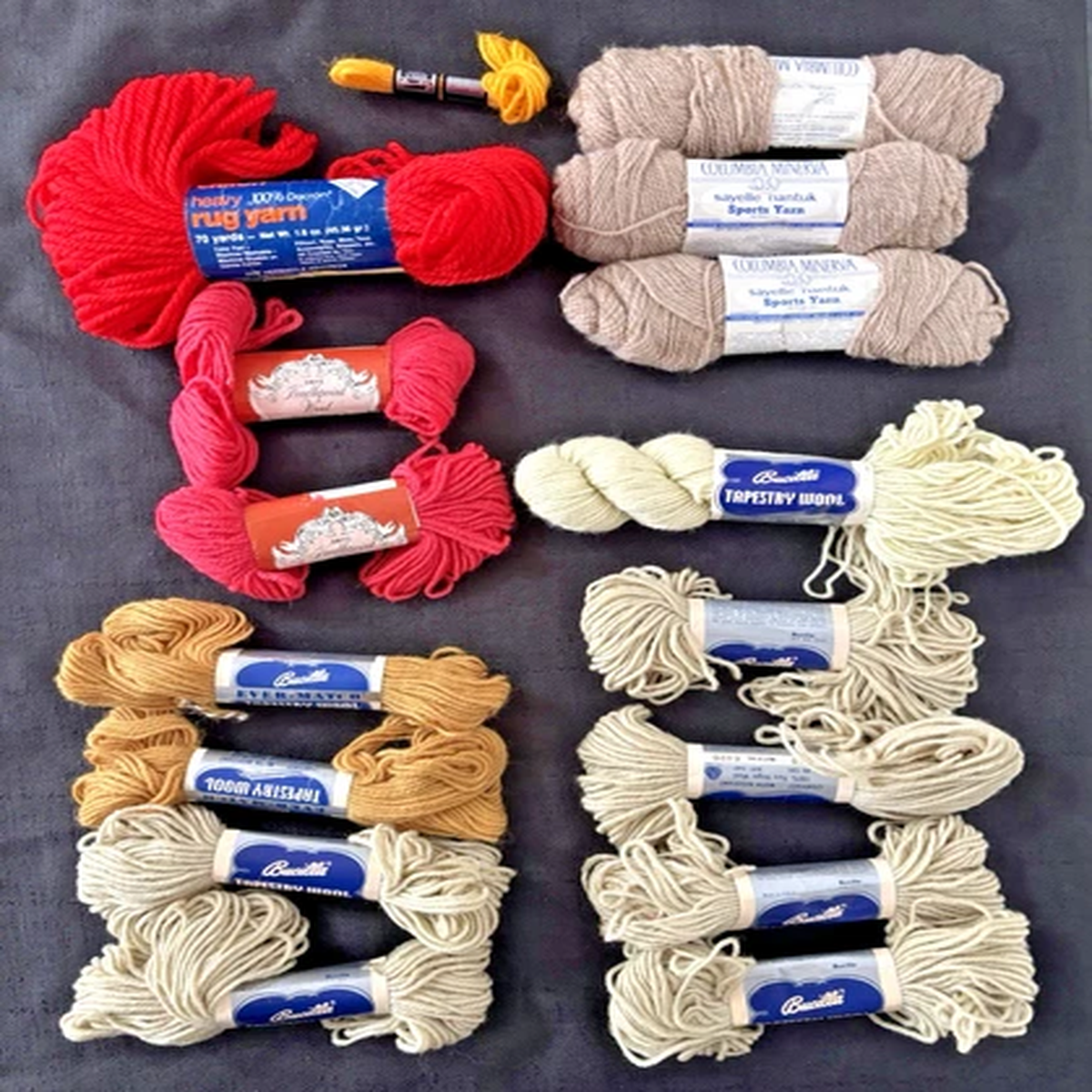Lot of 15 Skeins of Wool and Synthetic Yarns