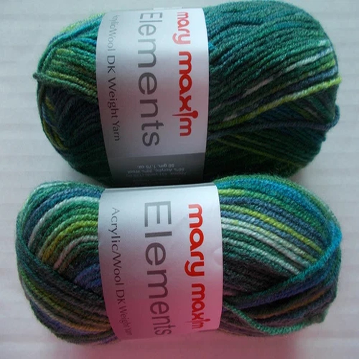 Mary Maxim Elements wool blend yarn, Forests, lot of 2 (151 yds each)