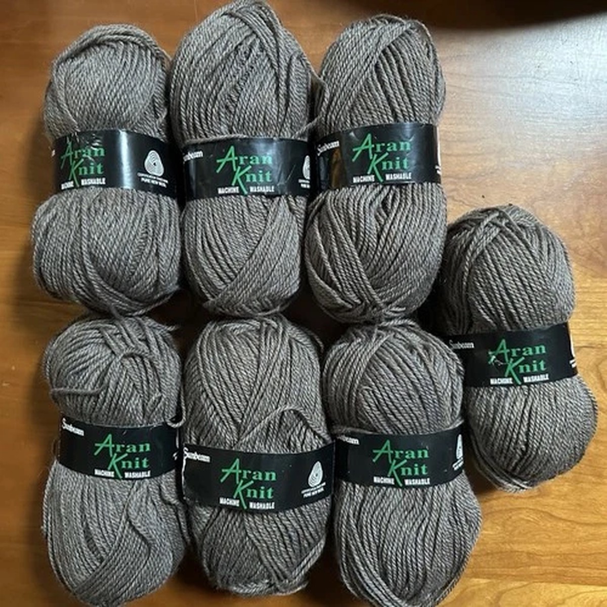Sunbeam Aran Knits 7 Skeins English Machine Washable Wool Yarn Light Brown