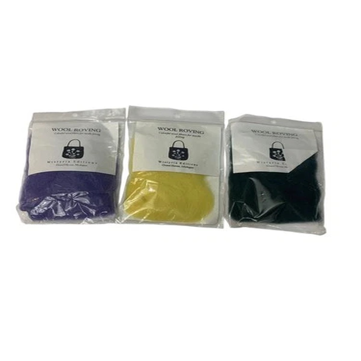 Wistyria Editions WOOL ROVING Lavender Lemon Fir Green 12" Pieces Lot of 3 NEW