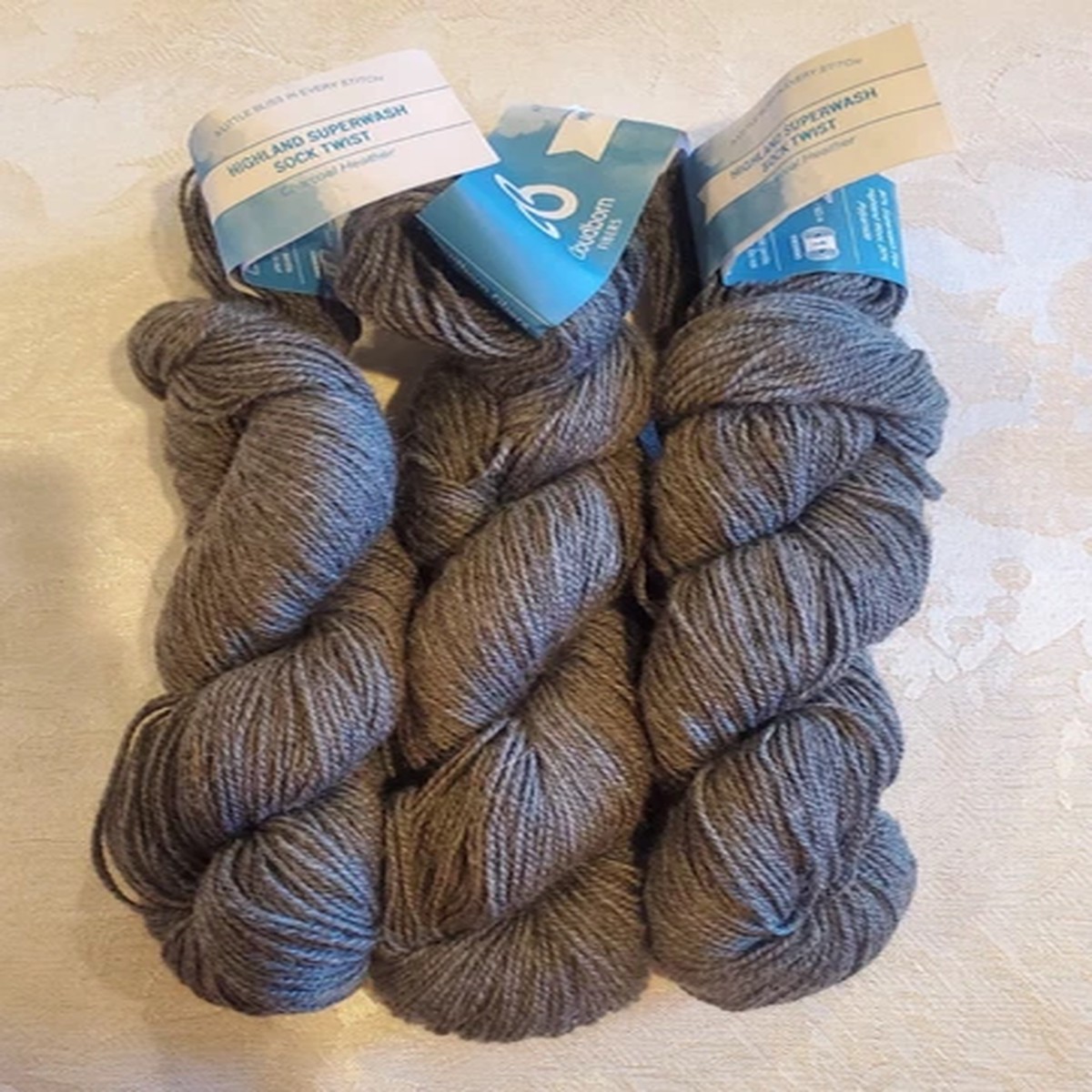 3 Hanks Cloudborn Superwash Fine Highland Wool CHARCOAL HEATHER 178 Yds 1.9 Oz