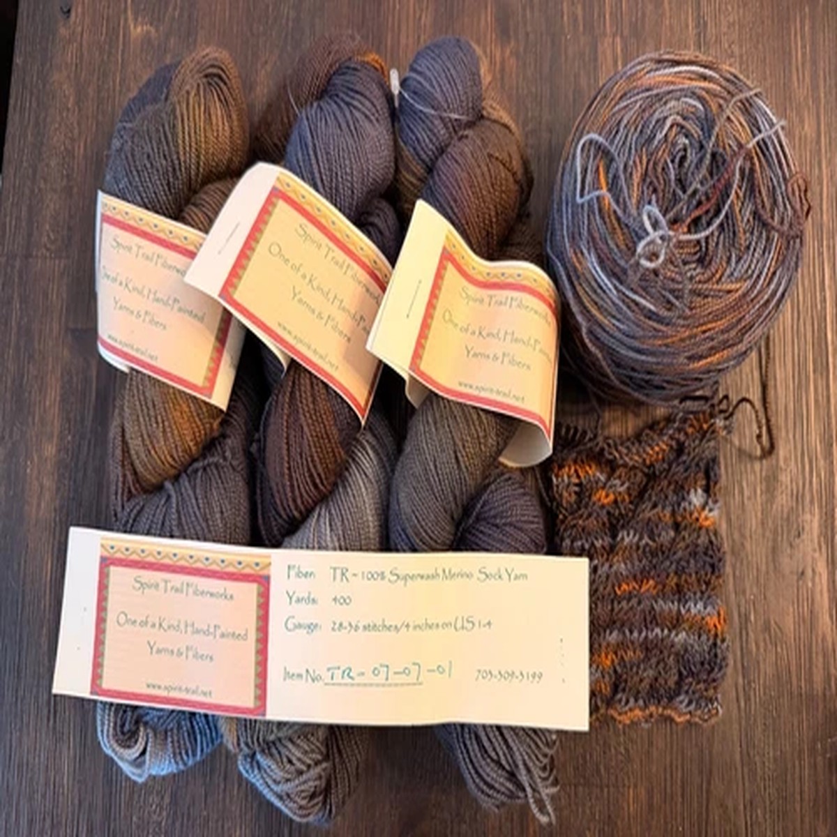 4 x Spirit Trail Fiberworks 100% SUPERWASH MERINO SOCK YARN w/knitted swatch