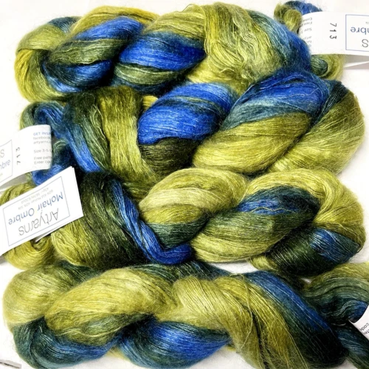 LAGOON 43g Skein 620yd Artyarns MOHAIR OMBRE 2-Ply 40% Silk 60%Mhr Yarn PATTERNS