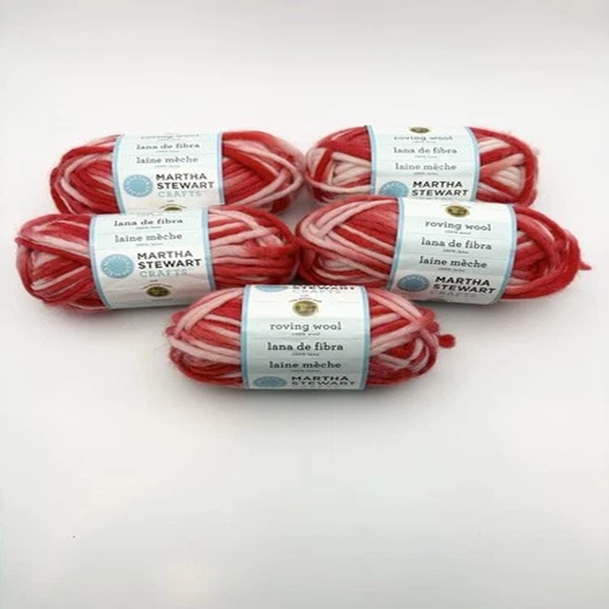 Lot of 5 Lion Brand Martha Stewart Crafts Roving Wool Bulky Rhubarb Variegated