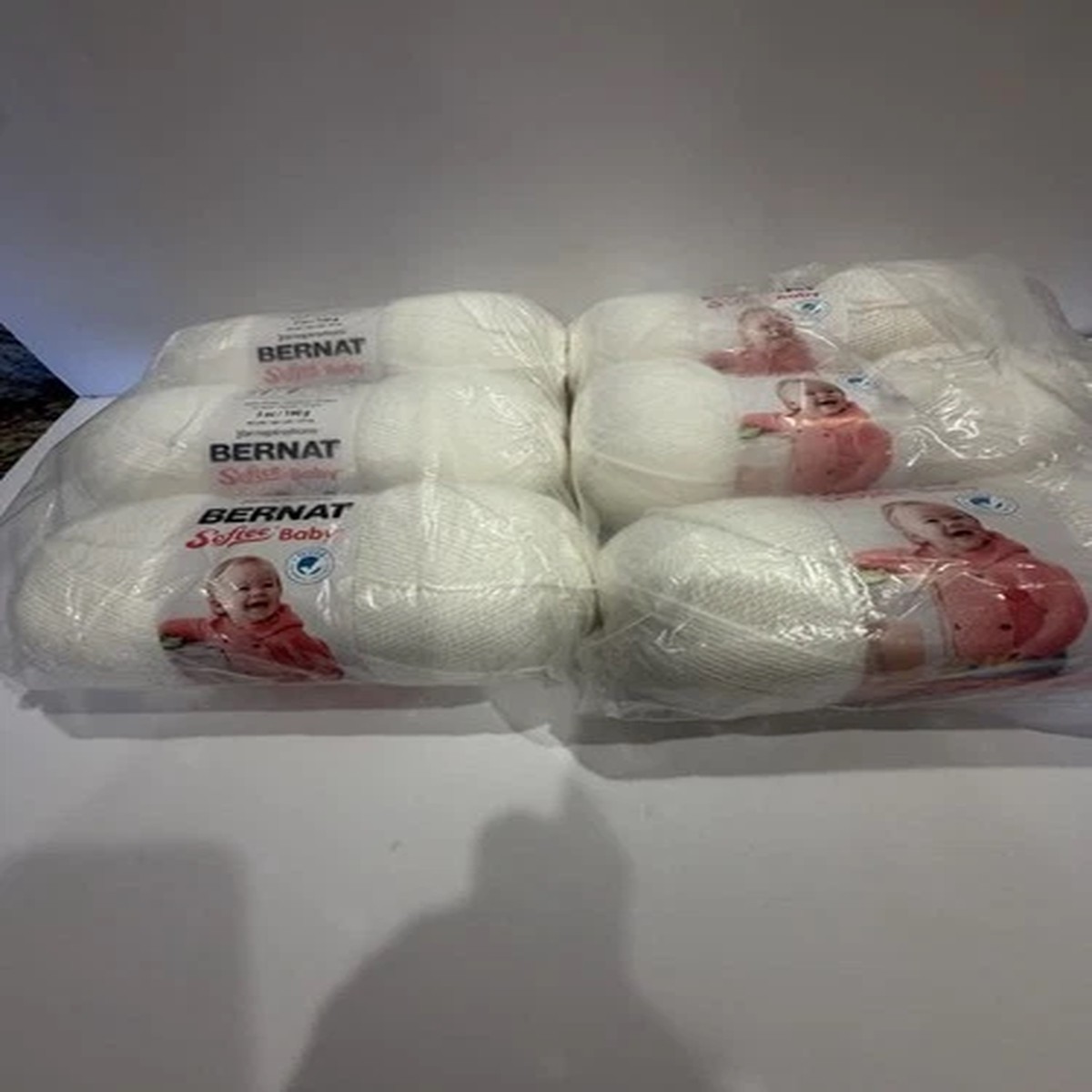 New Lot of 6 Bernat Softee Baby Yarn White/blanco skeins 5oz Each Skein