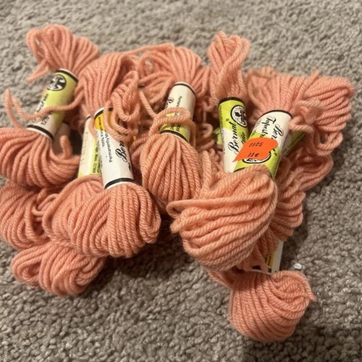 Bernat Tournau Tapestry Wool Yarn Color R20-398 Peach Color VTG USA Lot Of 13