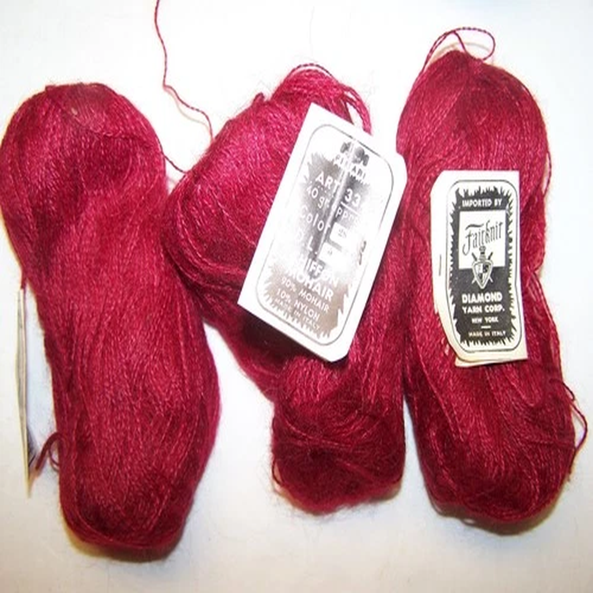 Vtg 3 Skeins Burgundy Chiffon Mohair Yarn ~ Hand Knit Crochet from Fairknit