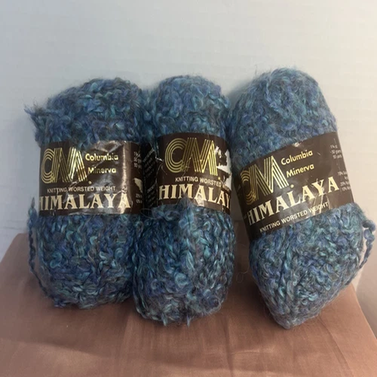 Columbia Minerva Himalaya Blue Tone BayTextured Yarn Mohair Blend 3 Skeins