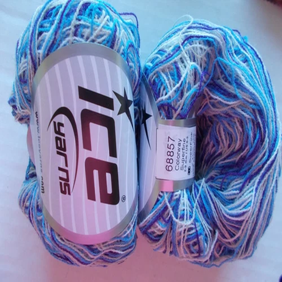 Ice Yarns Colorway Superfine yarn, blue/purple/white, lot of 2 (494 yds ea)