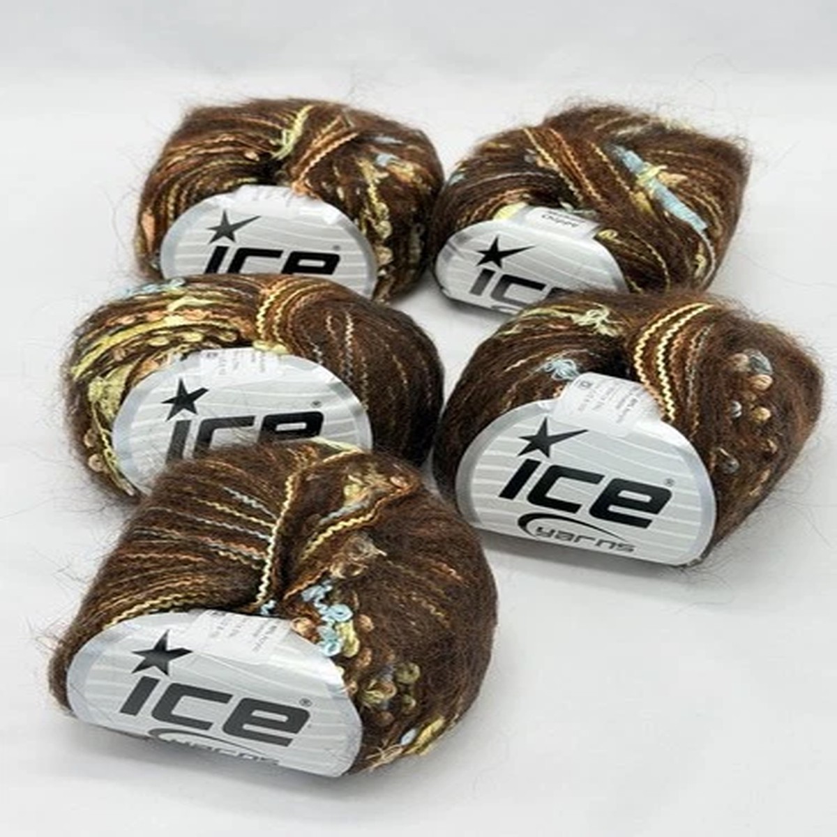 ICE Yarns Mohair Chippy Yarn Lot of 5 Brown Multicolor 50g Novelty Knitting Y14