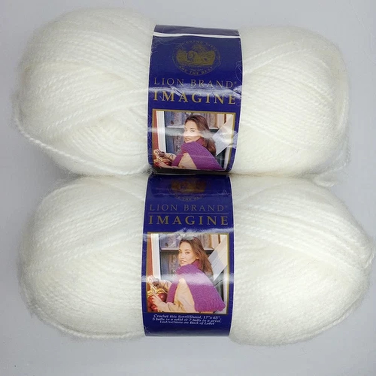 Lion Brand Imagine Solids Mohair-Blend Yarn Light & Fluffy White Lot of 2 Skeins