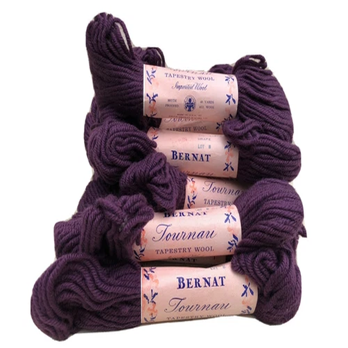 Lot 16 skeins BERNAT TOURNAU Purple Grape 9127N Tapestry Wool Yarn 40 Yds USA