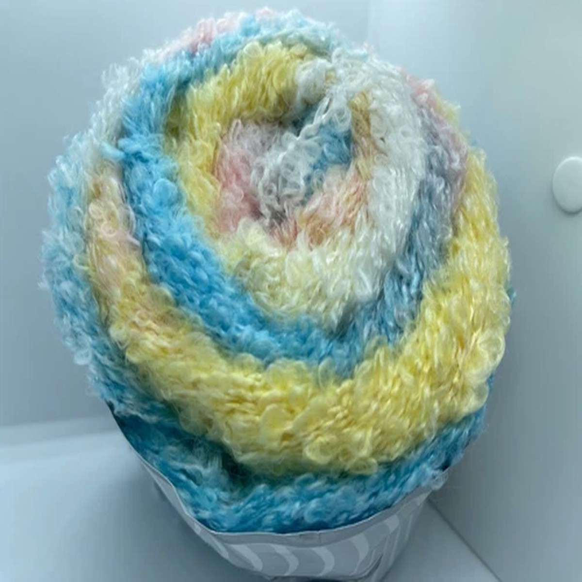 Sale Cake Yarn 77088 Boucle Mohair Blend Center Pull 150g 328y Blue Yellow Pink+