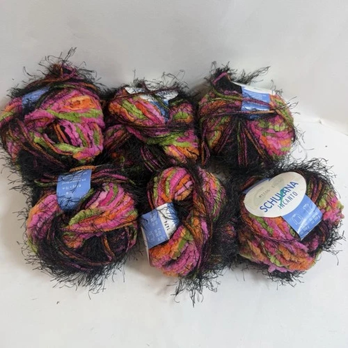 Schulana Incanto Eyelash Yarn Lot 6 Skeins Color 700 Pink Black Novelty Yarn