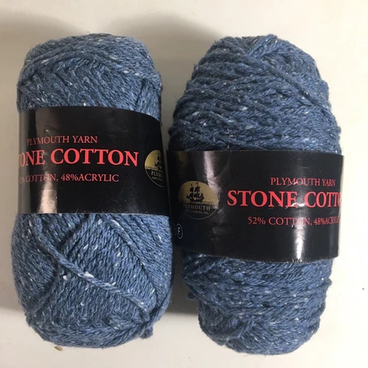 Two Plymouth Yarn Stone Cotton Yarn Blue w/ White Spots 50 Grams 106 Yards Each