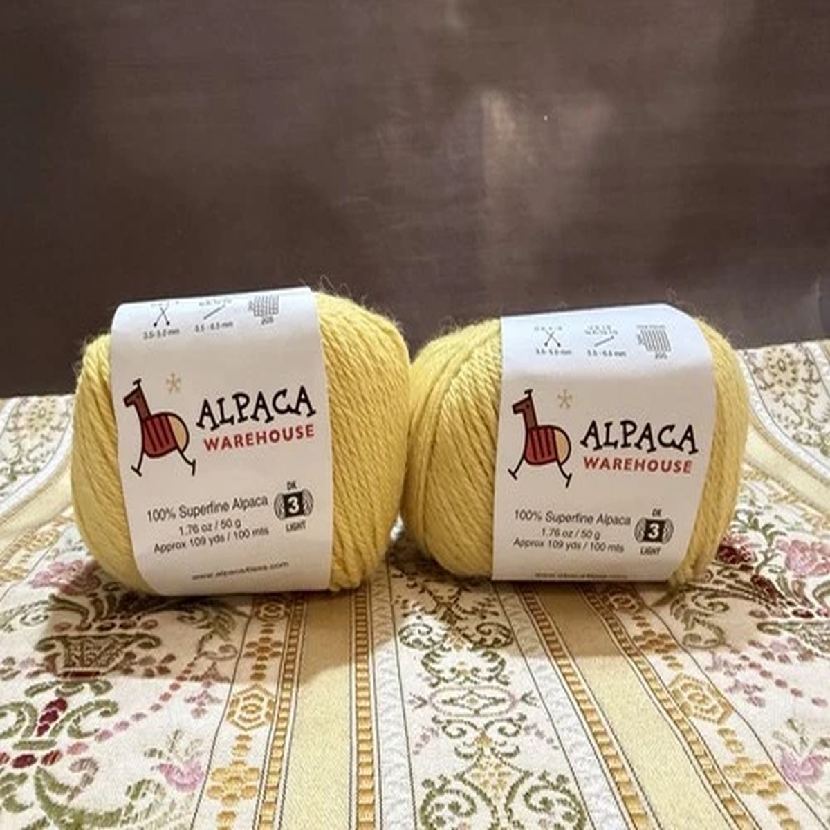 Alpaca Warehouse 100% Superfine Alpaca Wool Yarn Yellow Lot of 2 Same LOT #