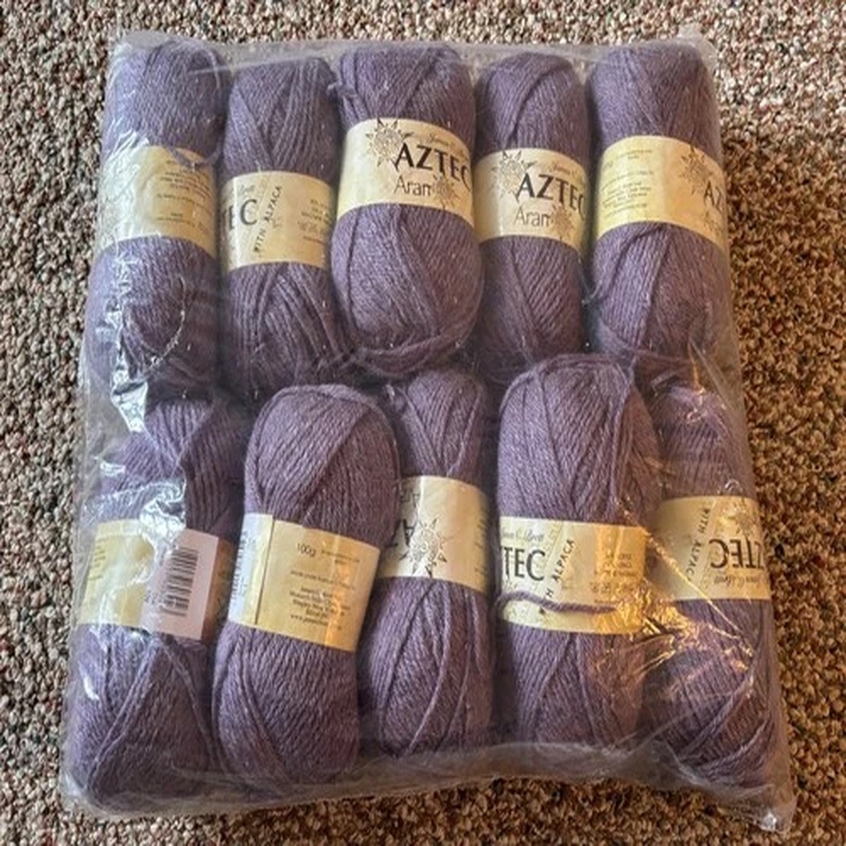 James C Brett Aztec Aran with Alpaca Yarn 10 Skeins Color #AL5 Lavendar