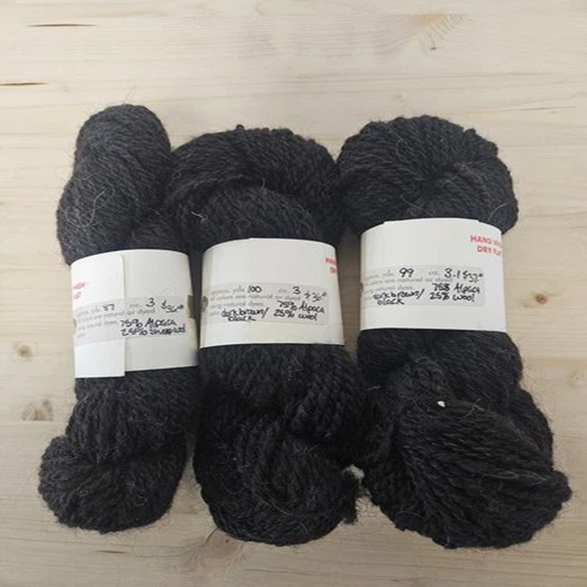 3 Skeins Handspun Alpaca Wool Yarn Set Deep Midnight Black Soft Knitting Crochet