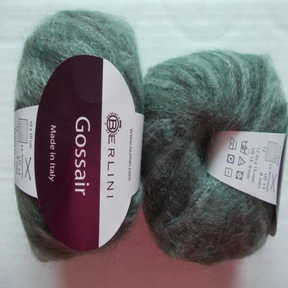 Berlini Gossair mohair blend yarn, Gunmetal, lot of 2 (220 yds each)