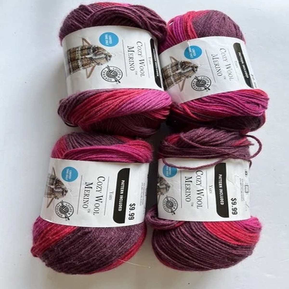 Loops & Threads Cozy Wool Merino Berry Multi Lot 4 Skeins 341yd #3 Light