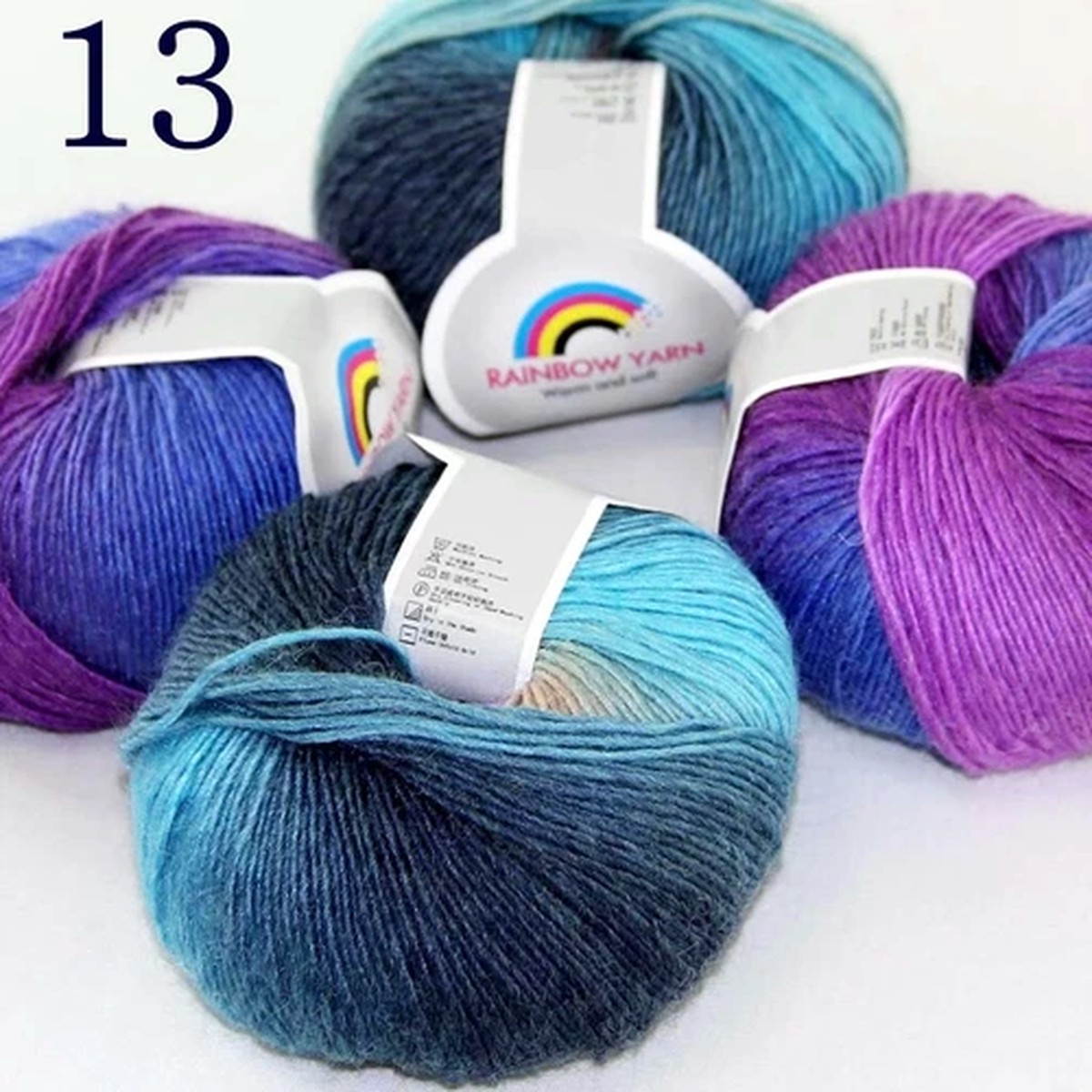 Sale 4Ballsx50gr Colorful Rainbow Warm Rugs Cashmere Wool Crocheted Yarn 13