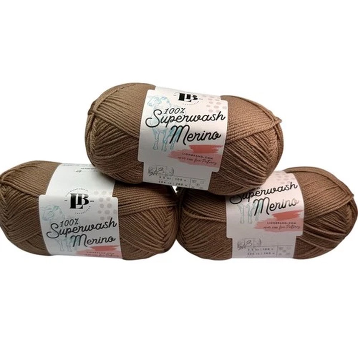 3 Skeins Lion Superwash Merino 100% Wool Color 122N Mushroom DK 3 306 yds 280m