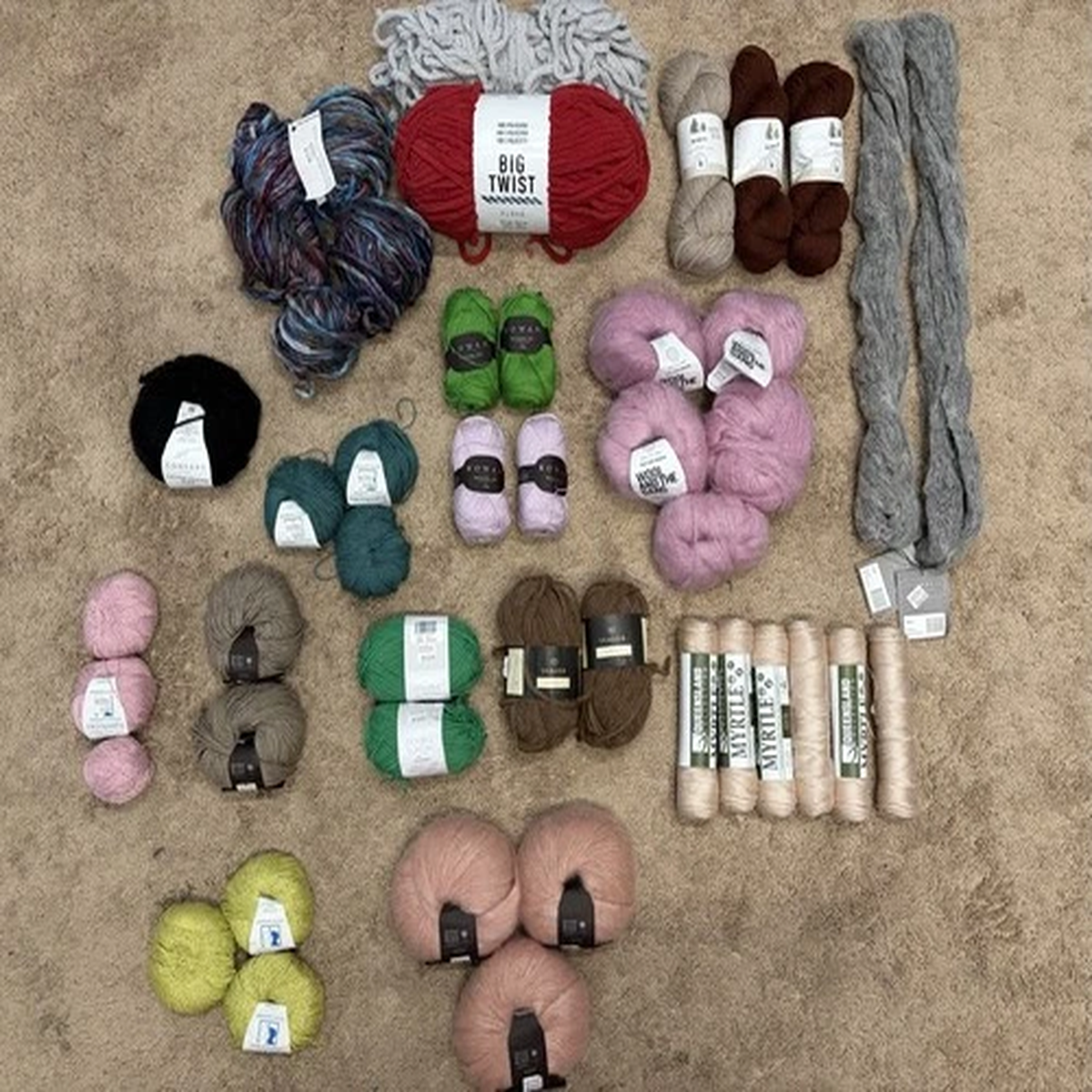 Huge Yarn Lot 41 Skeins Premium Brands Hempathy Wool Isager Rowan Myrtle Mix