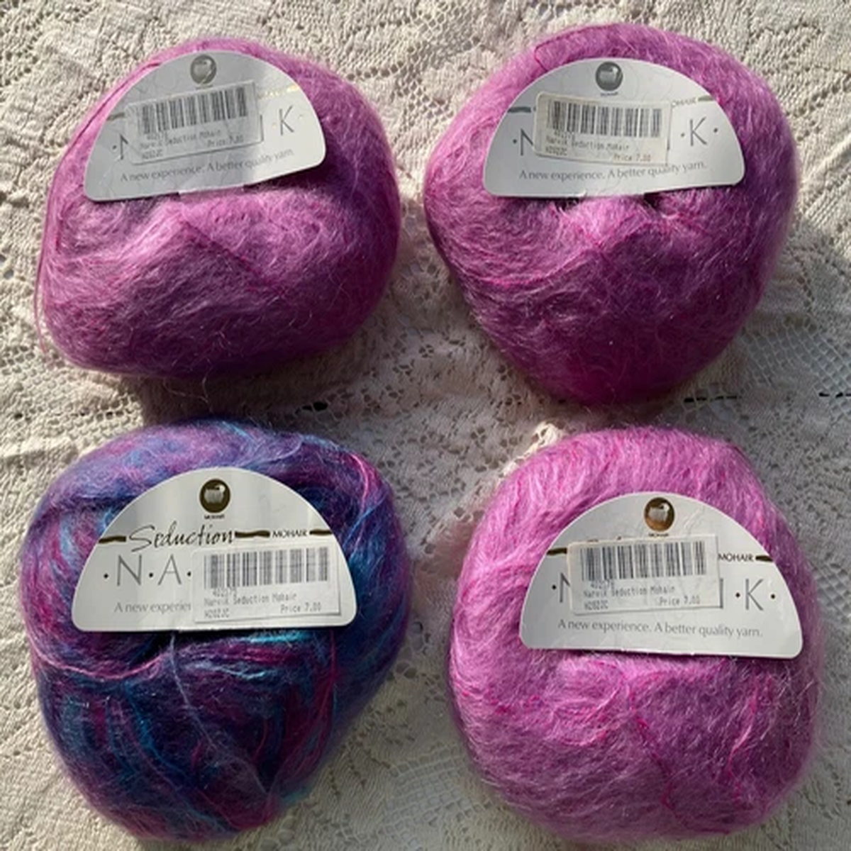 NARVIK SEDUCTION MOHAIR Yarn #8207 Magenta #8222 Multi wool nylon 50g Lot of 4