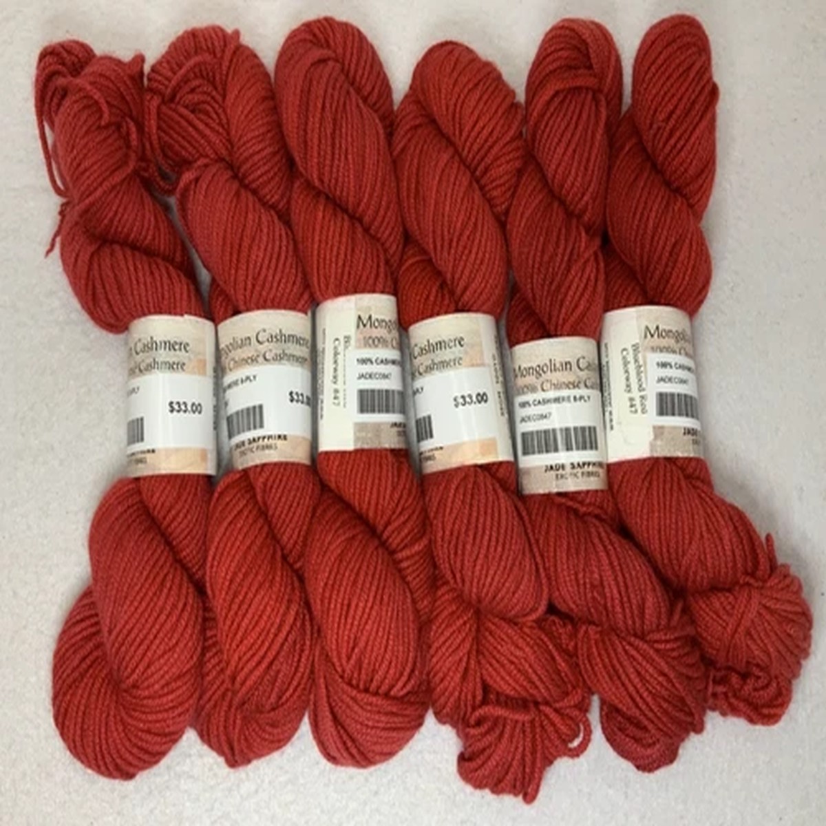 Jade Sapphire 100% cashmere yarn- LOT of 6 -Blueblood Red -100yd- 8ply - Red