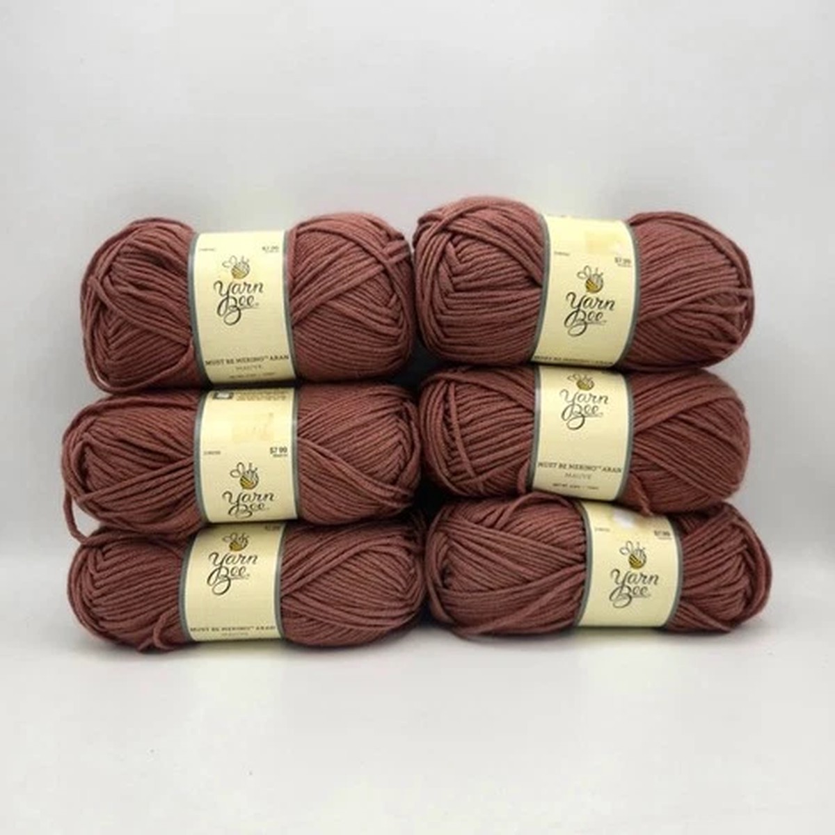 Yarn Bee Must Be Merino Aran Yarn Mauve Lot of 6 Skeins Same Dye Lot Wool Blend