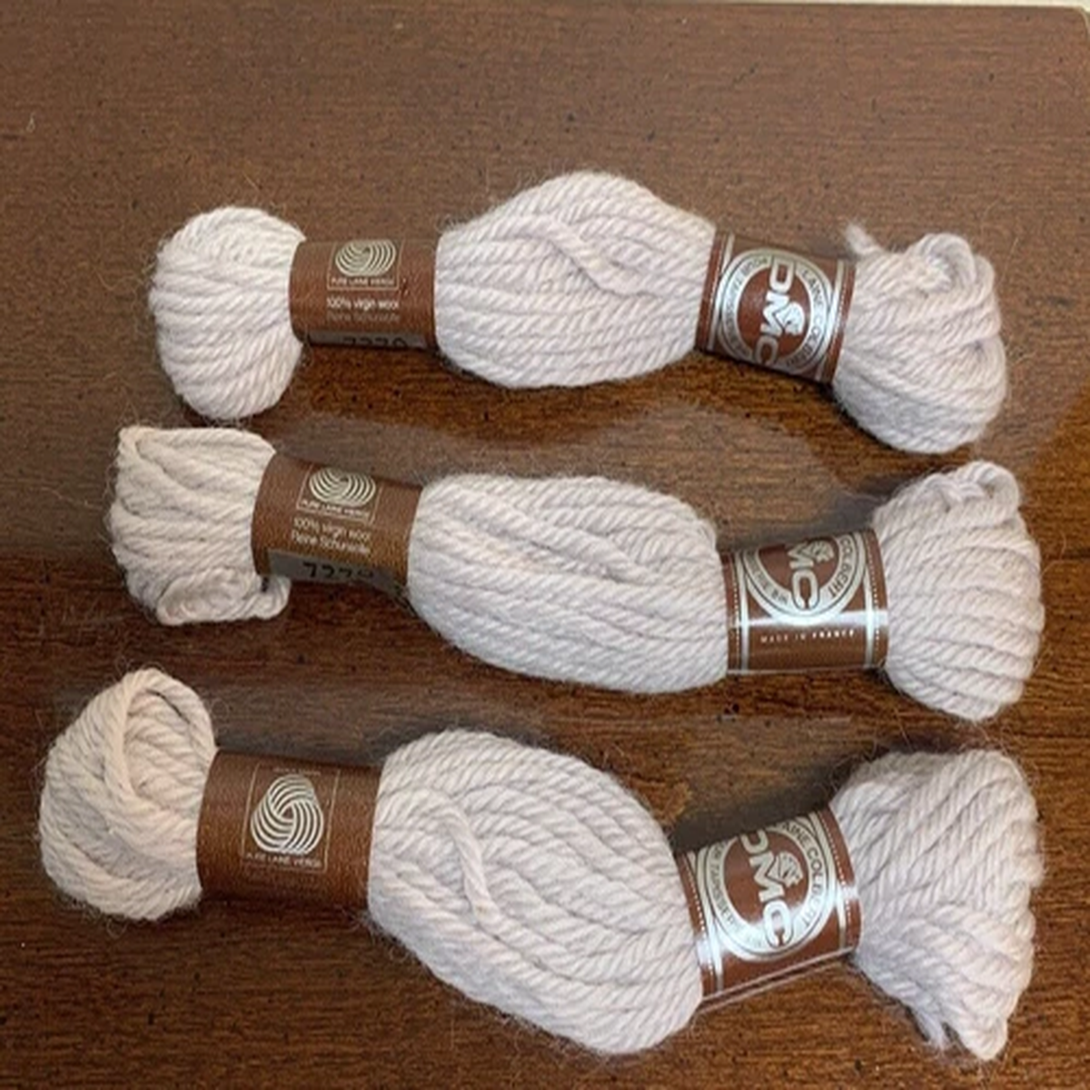 3 Skeins - DMC Laine Tapestry Yarn 100% Virgin Wool Tan Light Brown Color 7270
