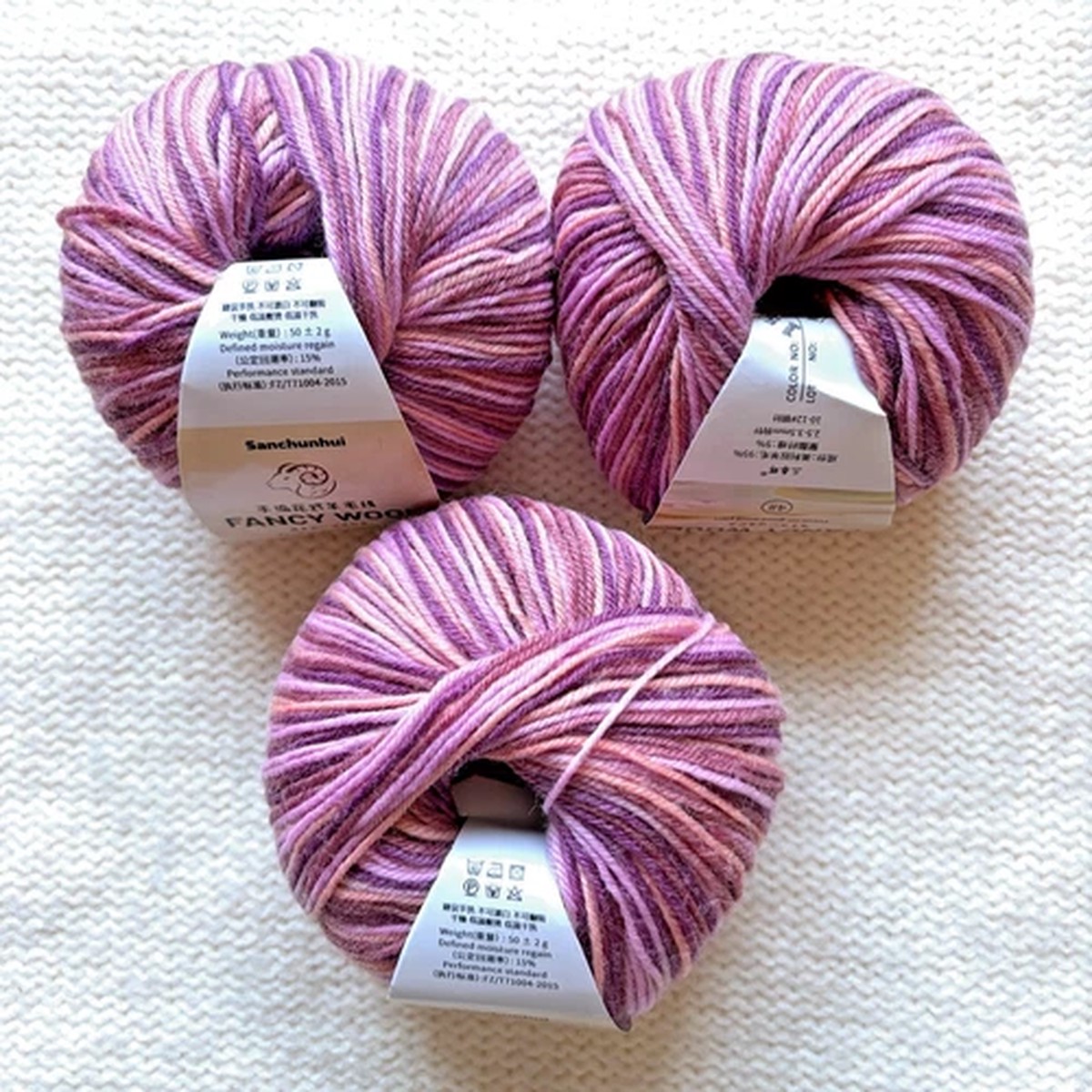 3 balls x 50g Fancy Wool Blend yarn : 95% Wool : Colour 15 Berry Twist
