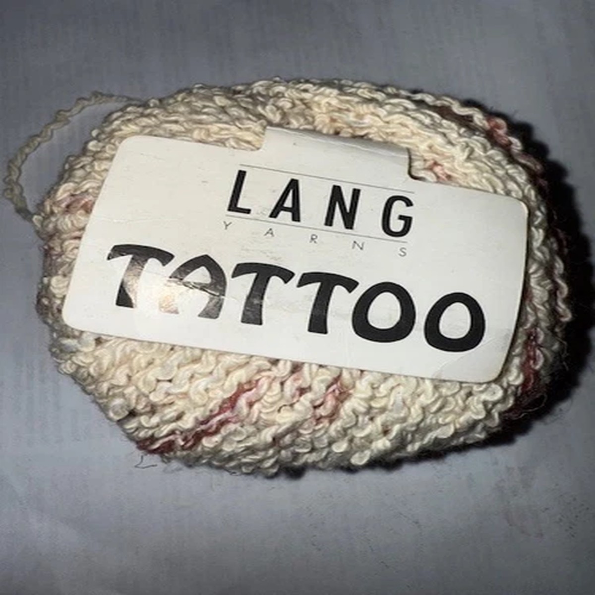 Lang Yarns boucle cotton blend yarn - TATTOO - # 1861 Cream & Red / 50g, 60m
