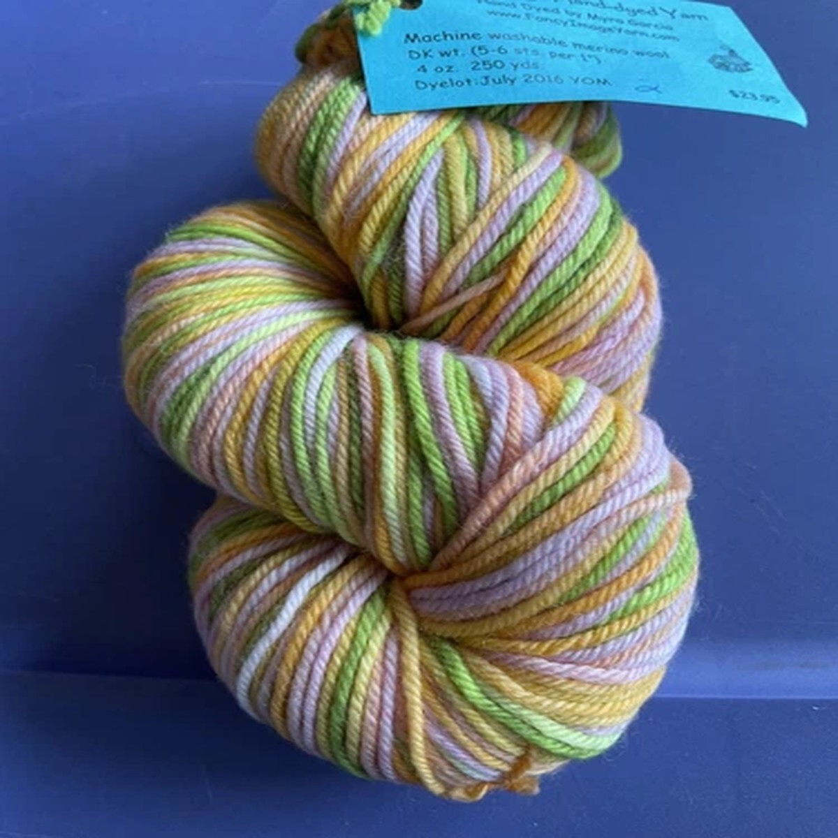 NEW Fancy Image Merino Wool Hand-Dyed Yarn, DK Weight, 250 yds Pink/Orange/Green
