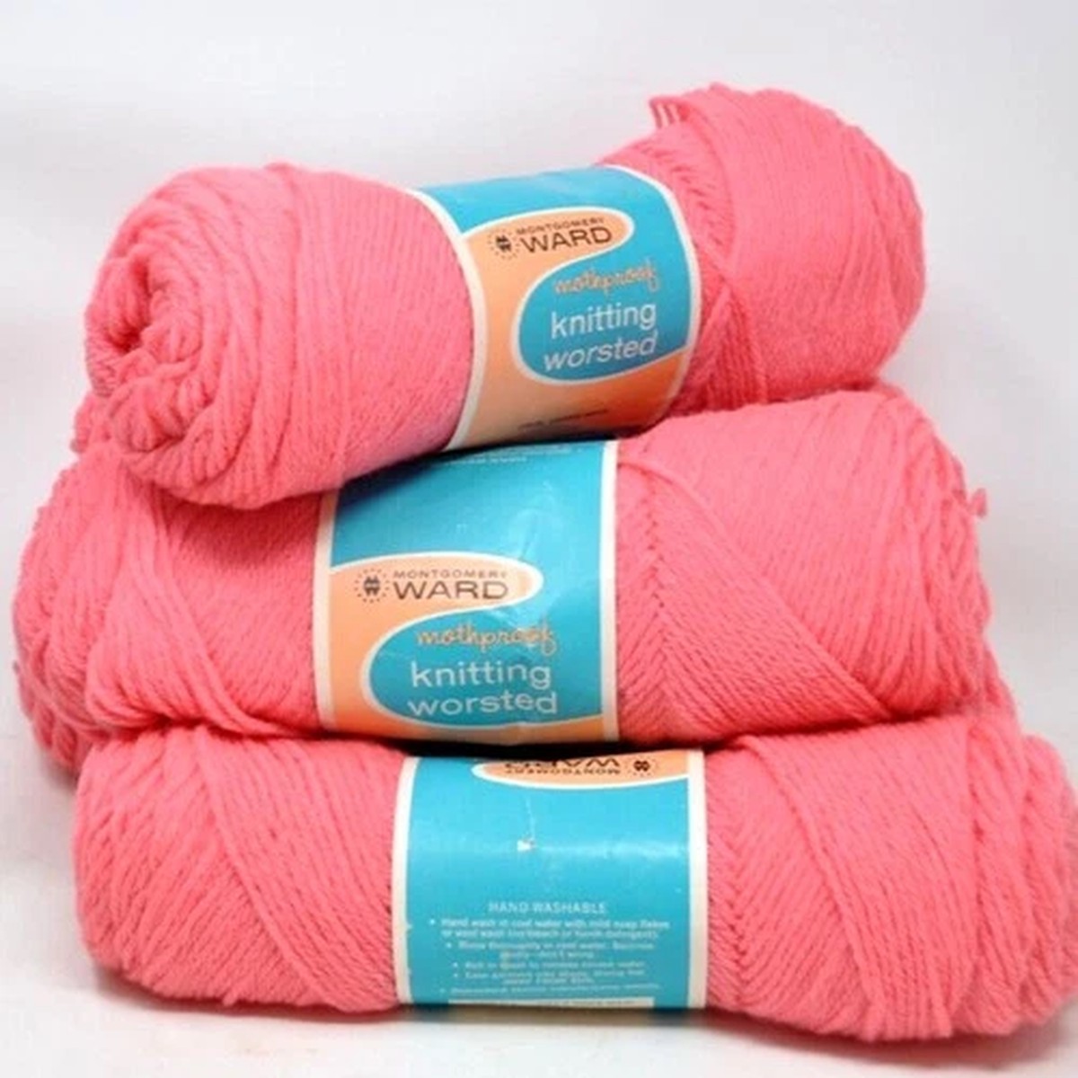 Lot of 6 Vtg Montgomery Ward Yarn 100% Virgin Wool Moothproof Worsted 4 Ply PINK