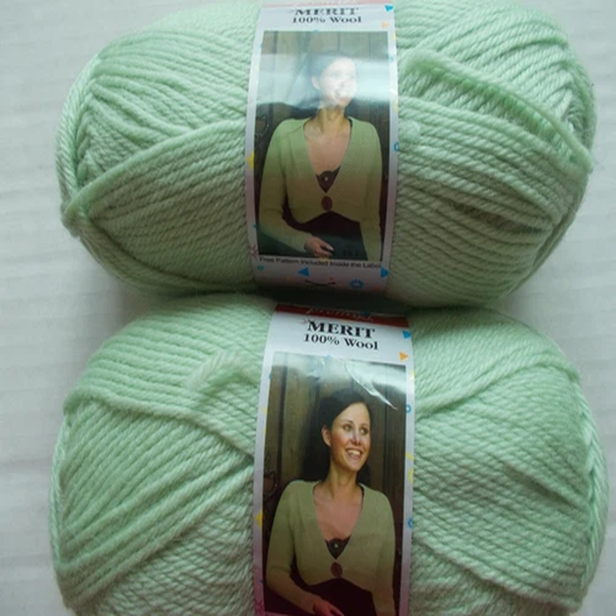 Premier Merit 100% wool yarn, Mint, lot of 2 (186 yds each)