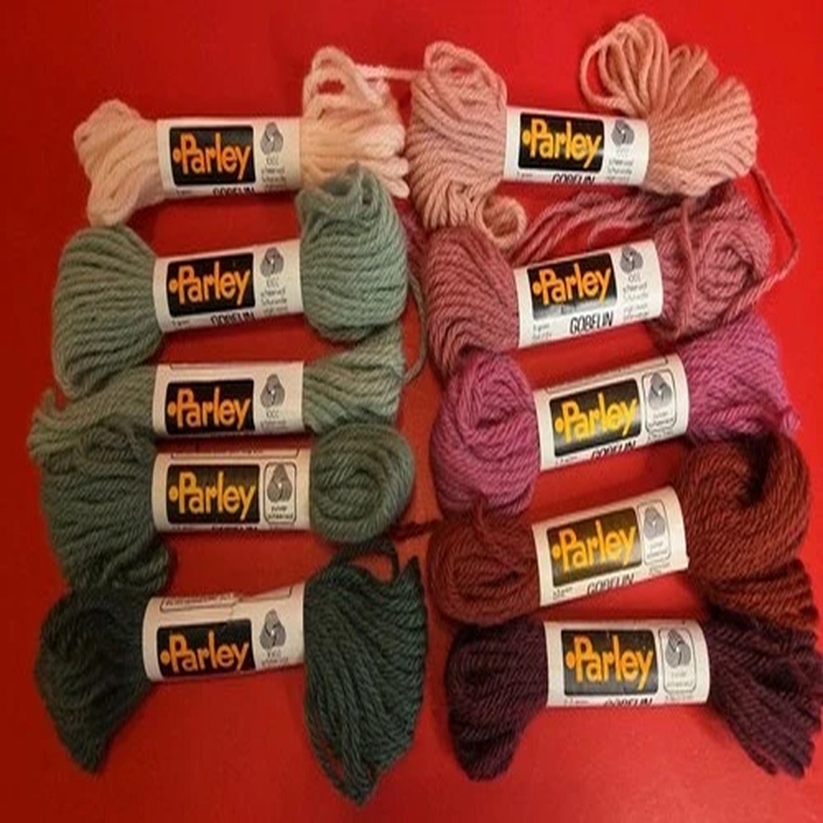 Wool Yarn Parley Gobelin Made In Holland Green Pinks White Virgin Wool Lot Of 10