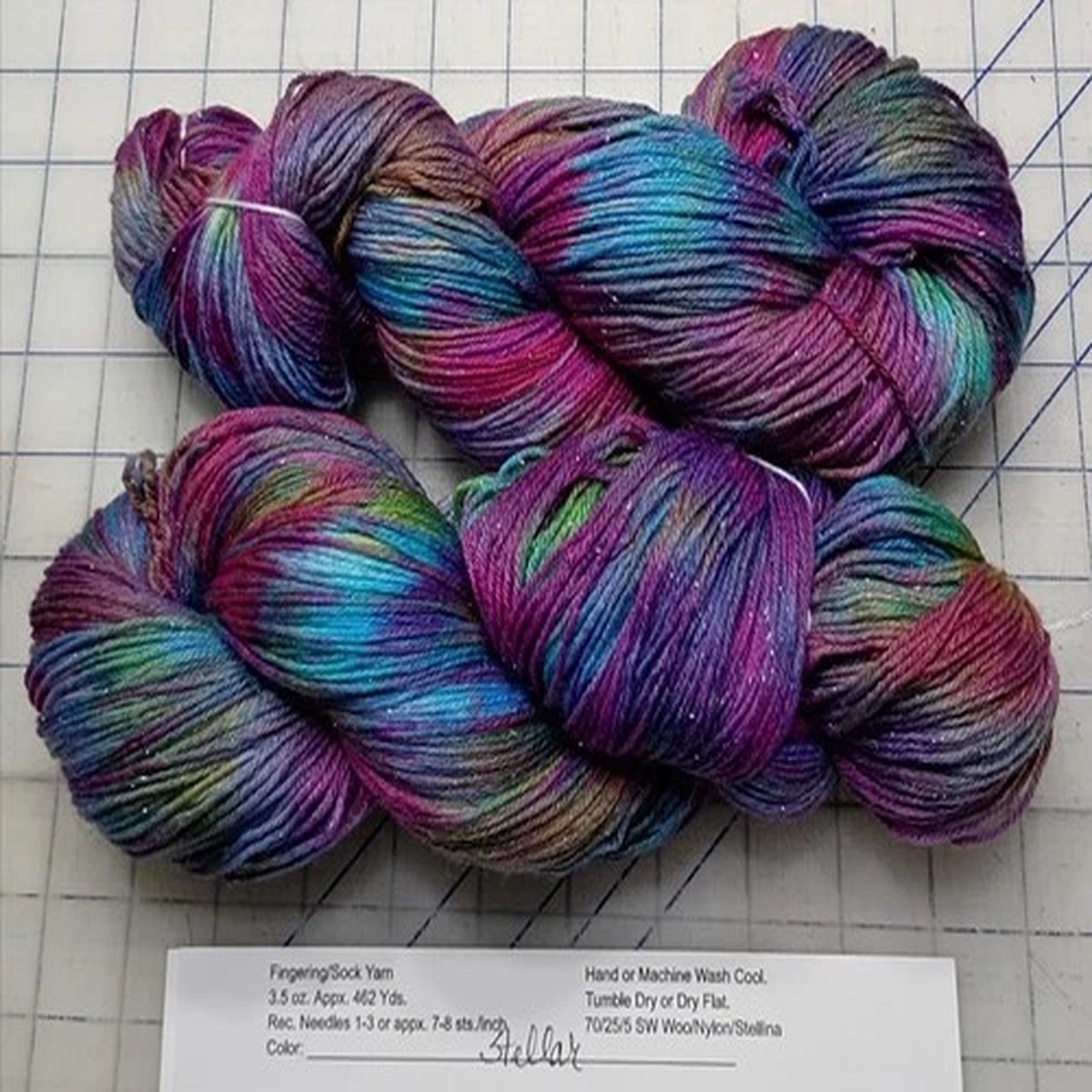 100 gm Skein Hand Dyed Painted Sock Fingering Yarn Stellina Sparkle NWT Stellar