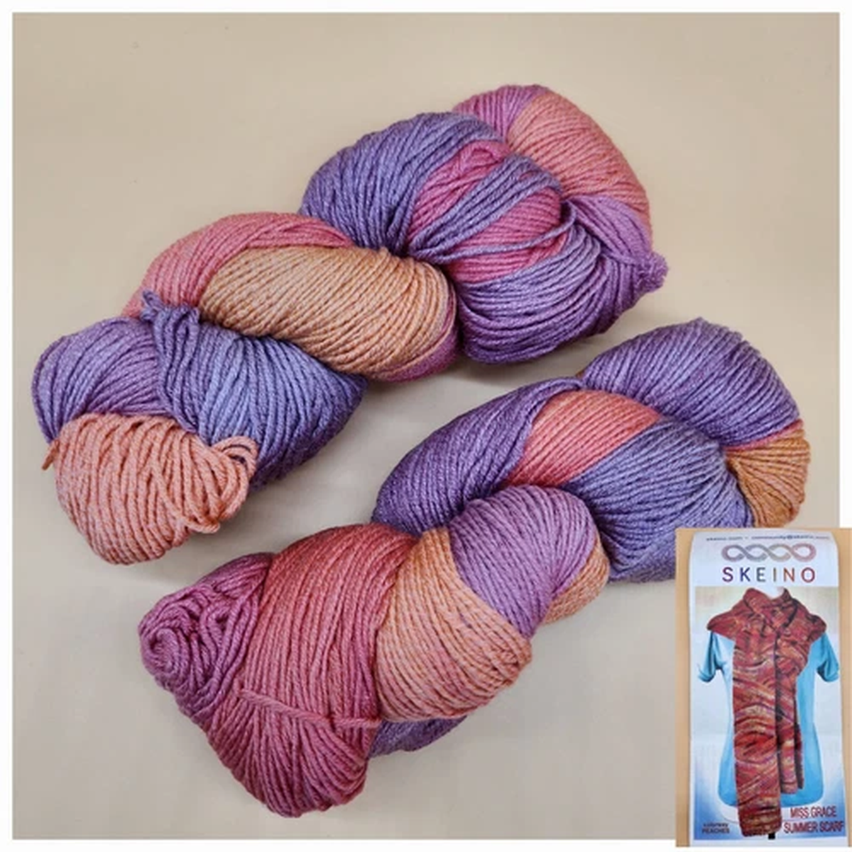 2 Yarns SKEINO 100% Extra Fine Merino Single Spun Miss Grace Summer Scarf