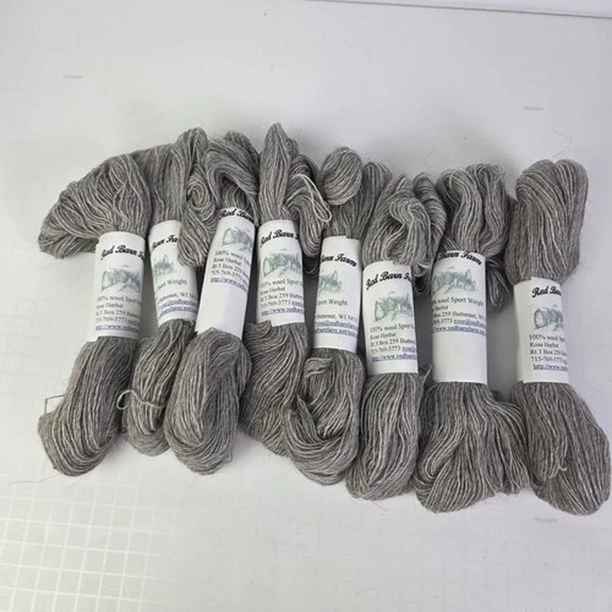 7 Skeins Red Barn Farm 100% WOOL Yarn/Thread Each Gray