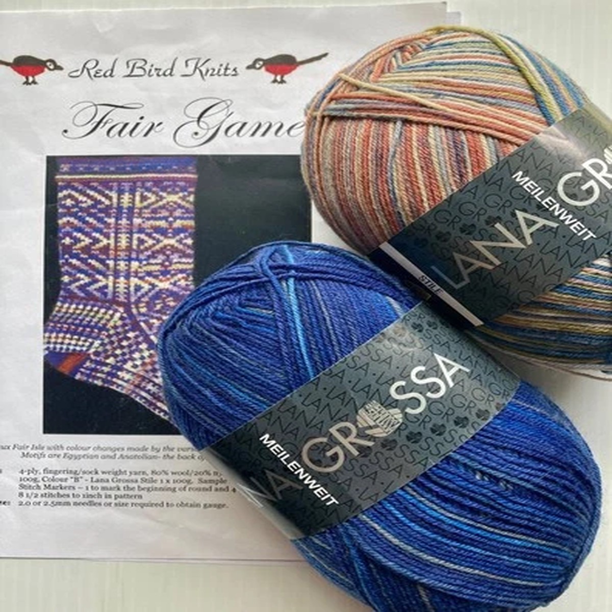 Fair Isle Colorwork SOCK KNITTING KIT 200g Lana Gross Wool Nylon Yarn & Pattern