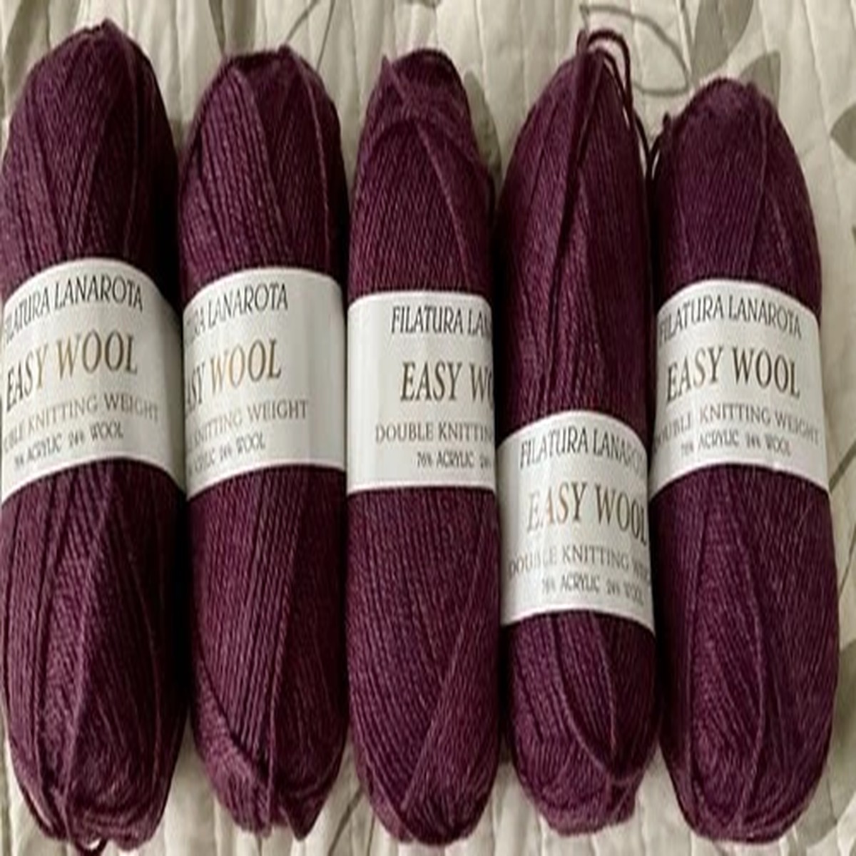 Filatura Lanarota Lot Of 5 Easy Wool Yarn New Soft Burgundy Color