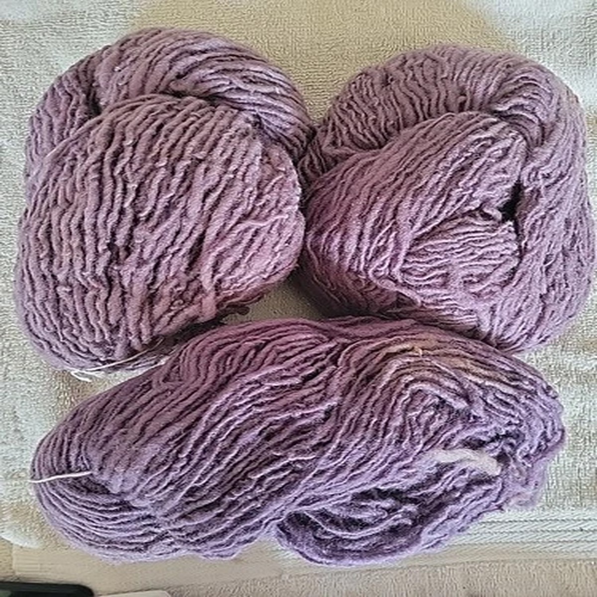 Handdyed 100% Virgin Wool Yarn Lighter Purple 3 Skeins About 14 Ounces