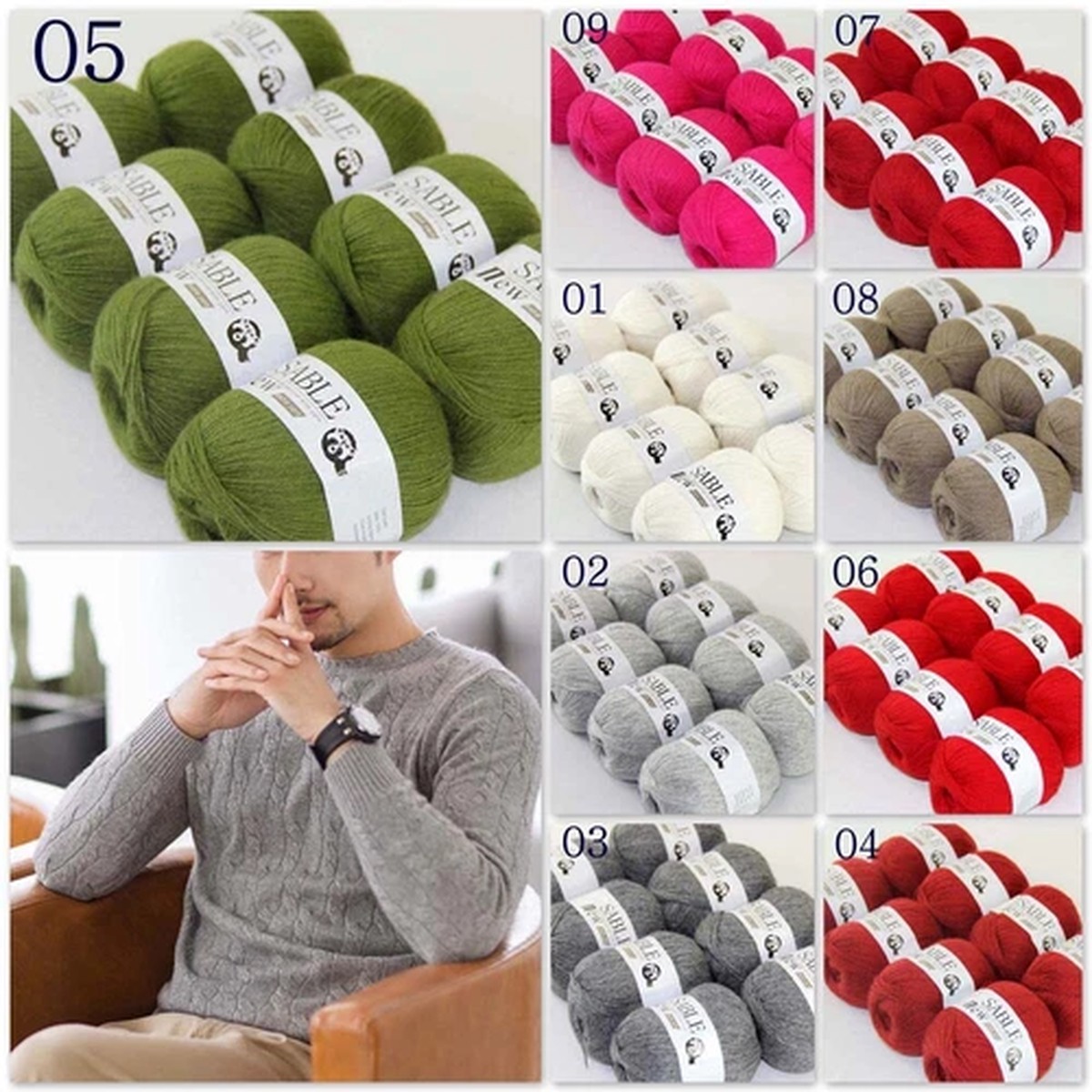 1Ballx50g High Quality Sable Cashmere Hand Knit Wool Wrap Shawls Crochet Yarn