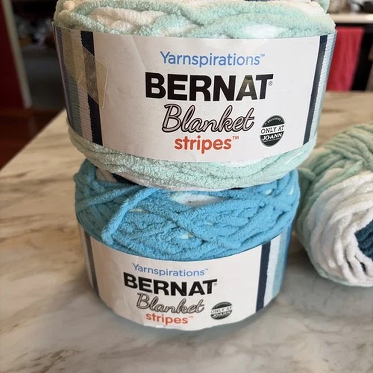 2 Cakes Of Bernat Blanket Stripes Making Waves 50027 10.5 oz 220 Yards Each + 1