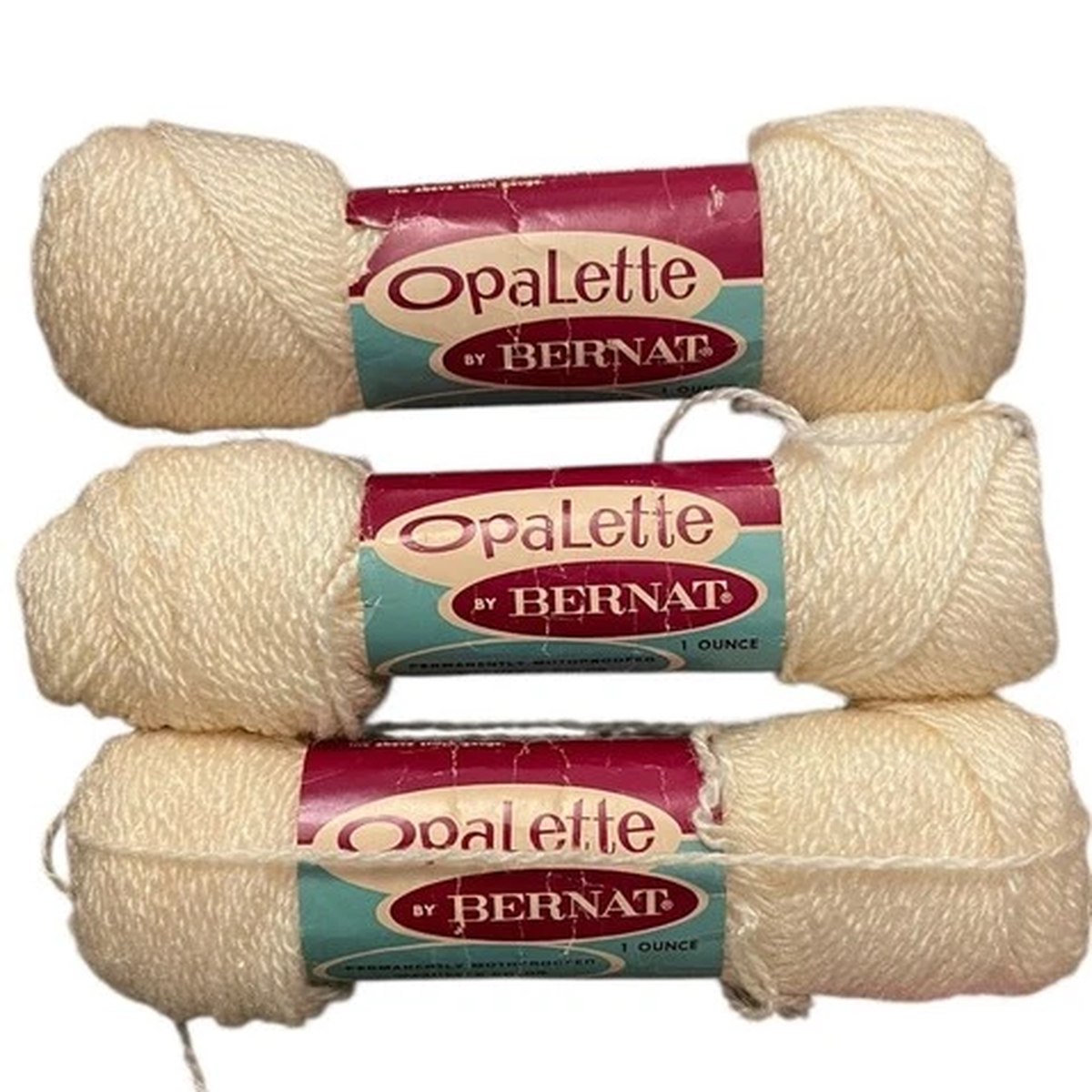 Vintage Bernat OpaLette Yarn Lot Ivory Wool Rayon 2.4oz Total