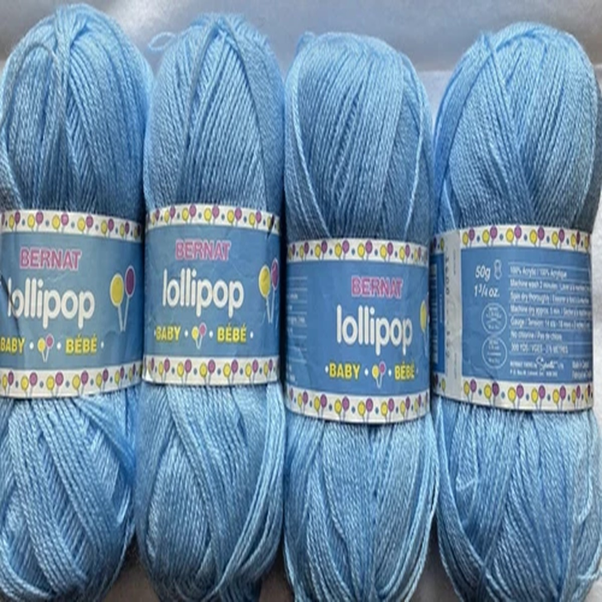 LOT of 4- Bernat Lollipop Yarn Baby Blue-100% Acrylic