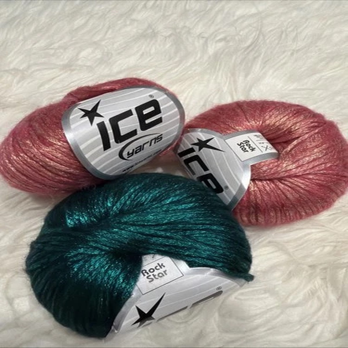Lot Of 3 Ice Yarn Rock Star Pink Teal Metallic Merino Wool Medium