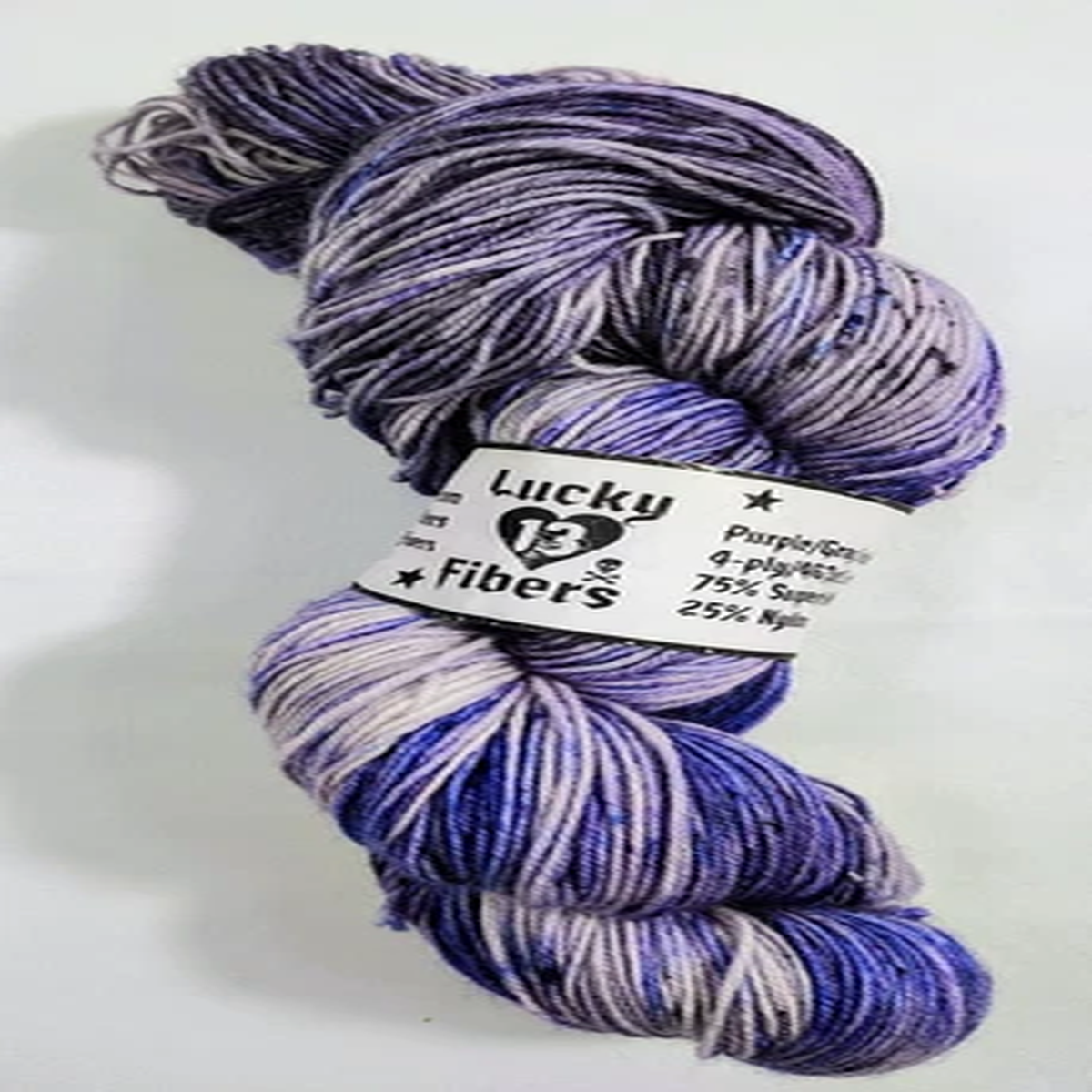 NEW Lucky 13 Fibers Yarn Purple/Gray Speckled 4 Ply Superwash Merino Nylon 100gr