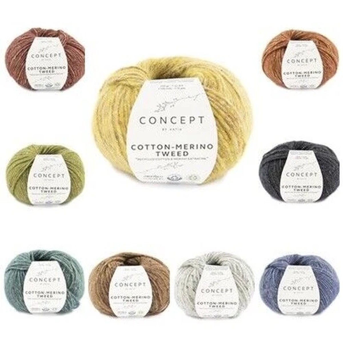 Katia Cotton Merino Tweed Yarn, 50 g Ball, Knitting Crochet Wool